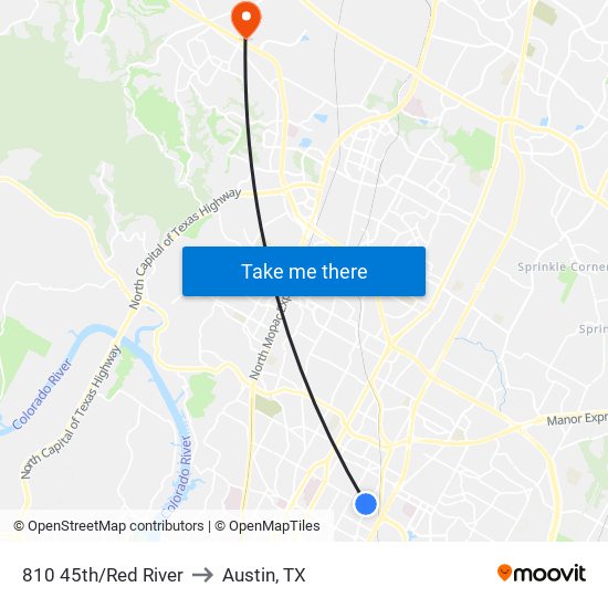 810 45th/Red River to Austin, TX map