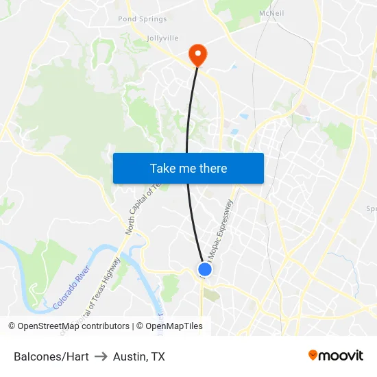 Balcones/Hart to Austin, TX map