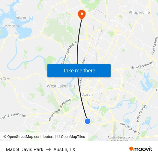 Mabel Davis Park to Austin, TX map