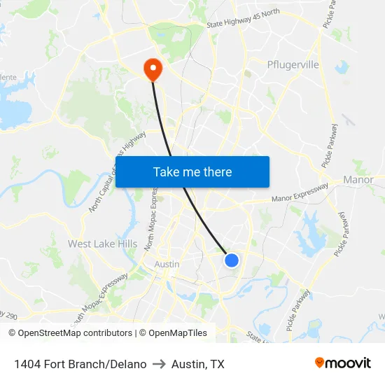 1404 Fort Branch/Delano to Austin, TX map