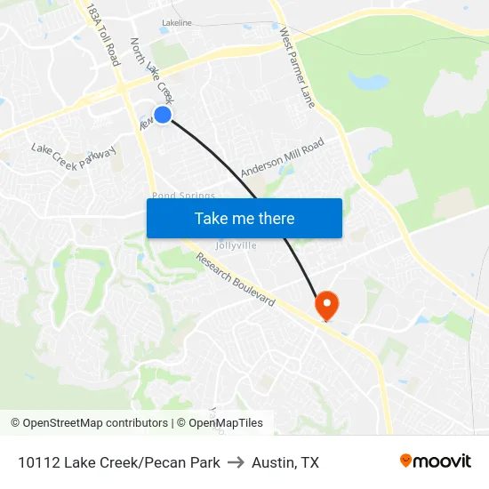 10112 Lake Creek/Pecan Park to Austin, TX map