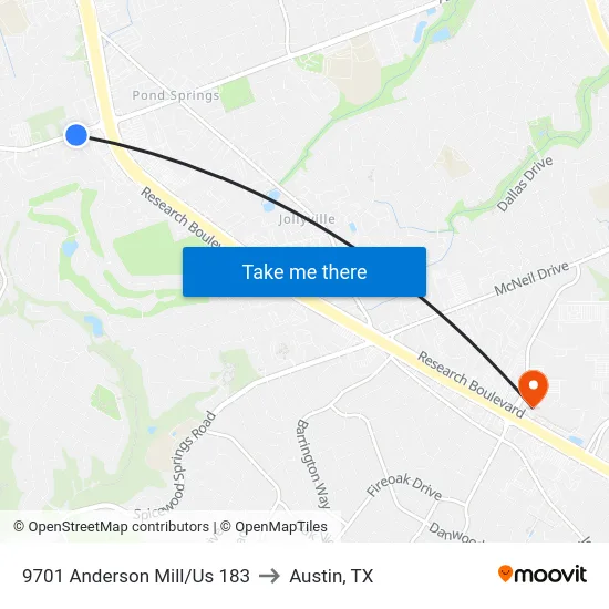 9701 Anderson Mill/Us 183 to Austin, TX map