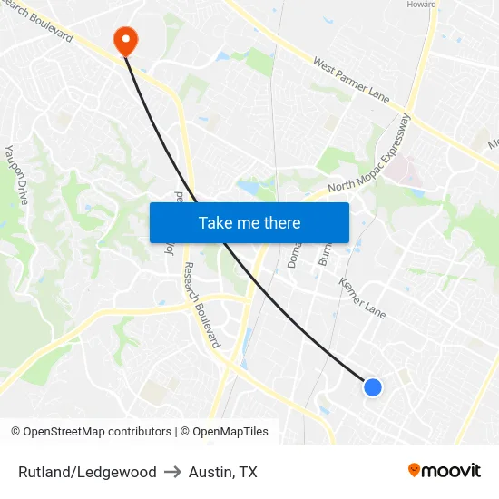 Rutland/Ledgewood to Austin, TX map