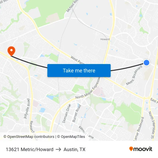 13621 Metric/Howard to Austin, TX map