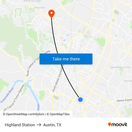 Highland Station to Austin, TX map