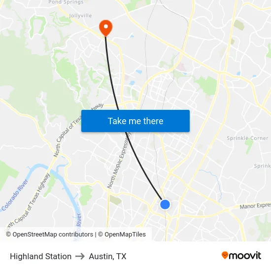 Highland Station to Austin, TX map
