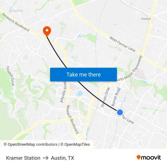 Kramer Station to Austin, TX map