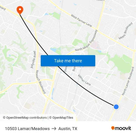 10503 Lamar/Meadows to Austin, TX map