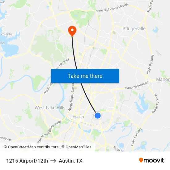 1215 Airport/12th to Austin, TX map