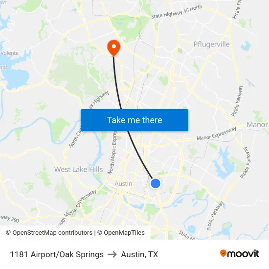1181 Airport/Oak Springs to Austin, TX map
