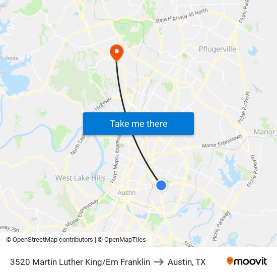 3520 Martin Luther King/Em Franklin to Austin, TX map