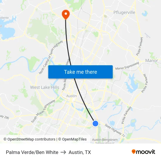 Palma Verde/Ben White to Austin, TX map