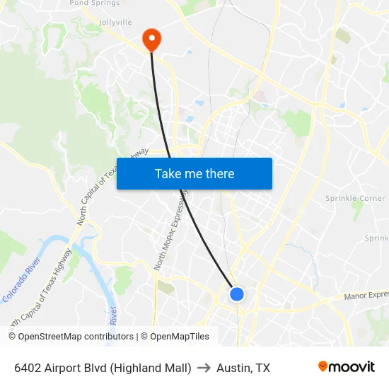 6402 Airport Blvd (Highland Mall) to Austin, TX map