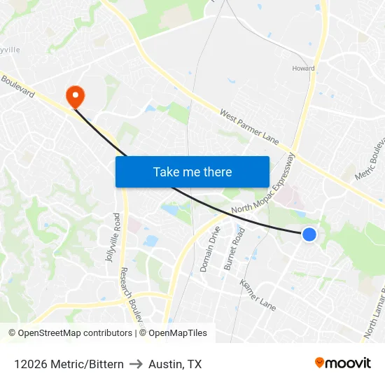 12026 Metric/Bittern to Austin, TX map