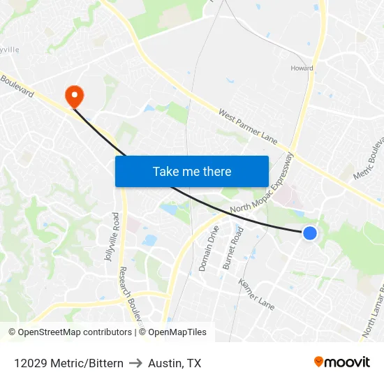 12029 Metric/Bittern to Austin, TX map
