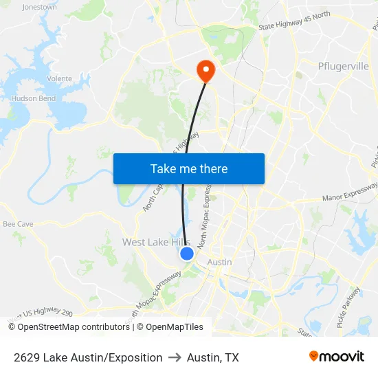 2629 Lake Austin/Exposition to Austin, TX map
