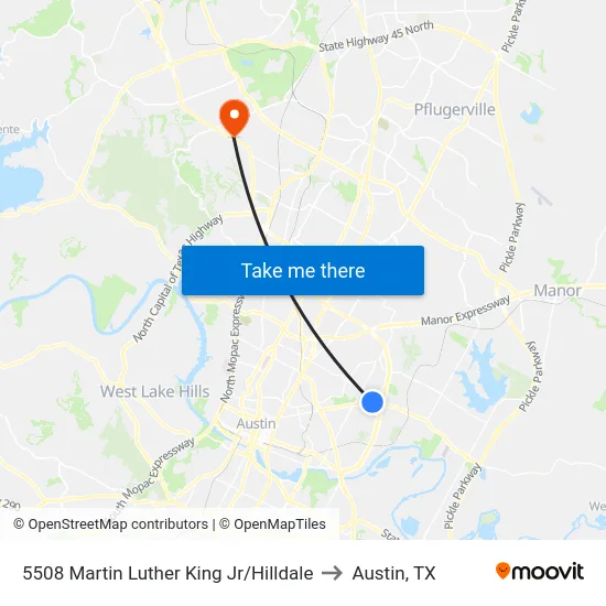 5508 Martin Luther King Jr/Hilldale to Austin, TX map