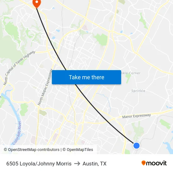 6505 Loyola/Johnny Morris to Austin, TX map
