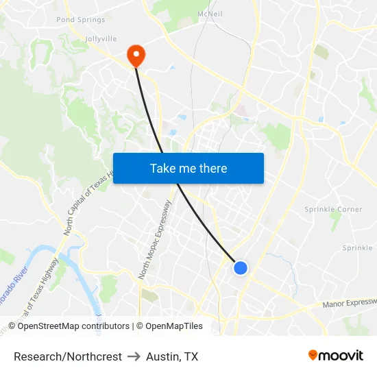 Research/Northcrest to Austin, TX map