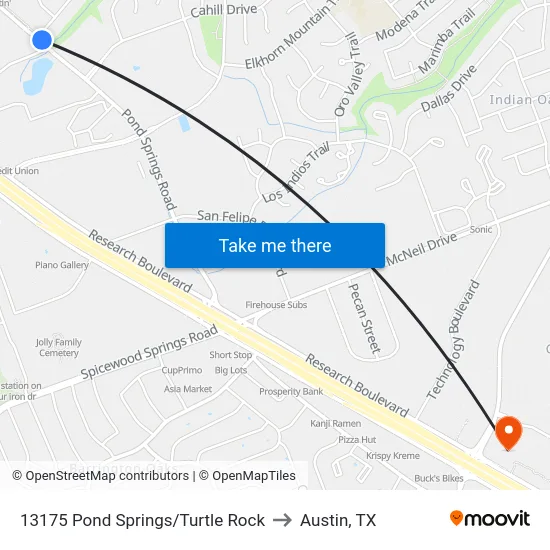 13175 Pond Springs/Turtle Rock to Austin, TX map