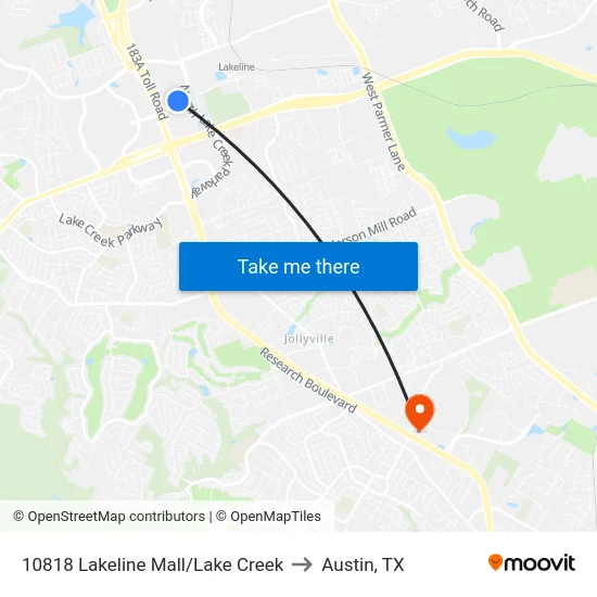 10818 Lakeline Mall/Lake Creek to Austin, TX map