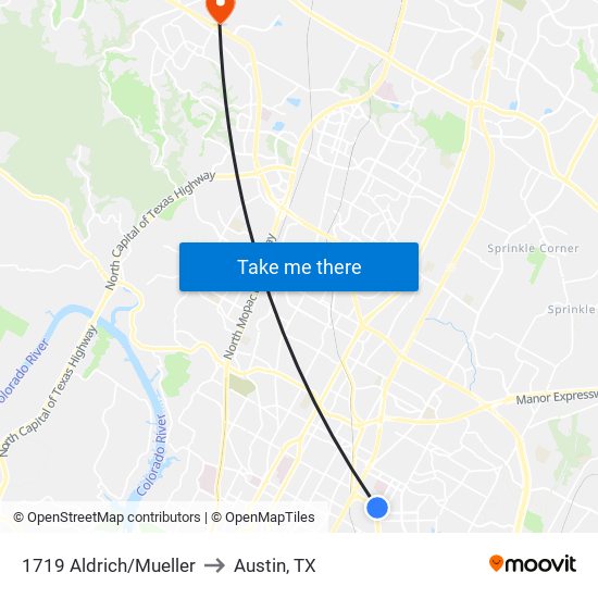 1719 Aldrich/Mueller to Austin, TX map