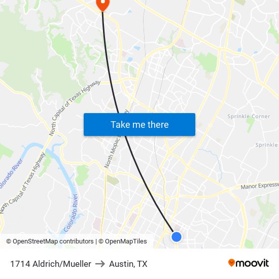 1714 Aldrich/Mueller to Austin, TX map