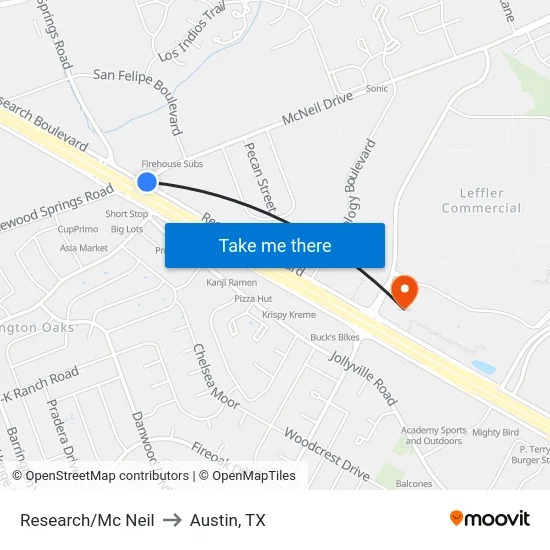 Research/Mc Neil to Austin, TX map