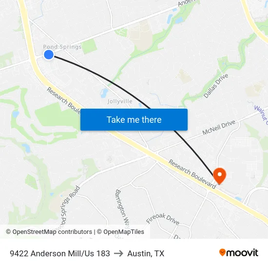 9422 Anderson Mill/Us 183 to Austin, TX map