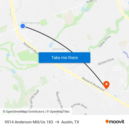 9514 Anderson Mill/Us 183 to Austin, TX map