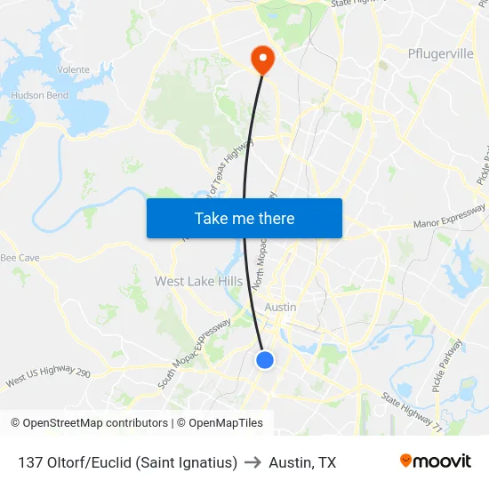 137 Oltorf/Euclid (Saint Ignatius) to Austin, TX map