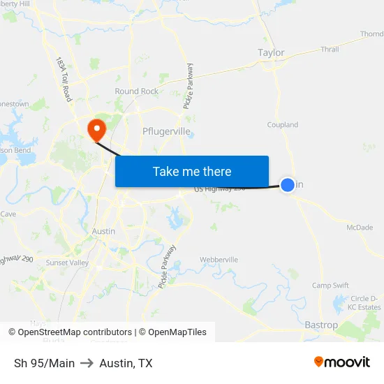 Sh 95/Main to Austin, TX map