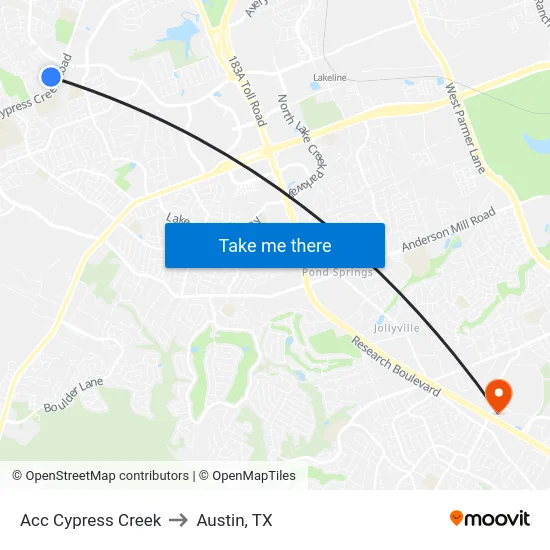 Acc Cypress Creek to Austin, TX map