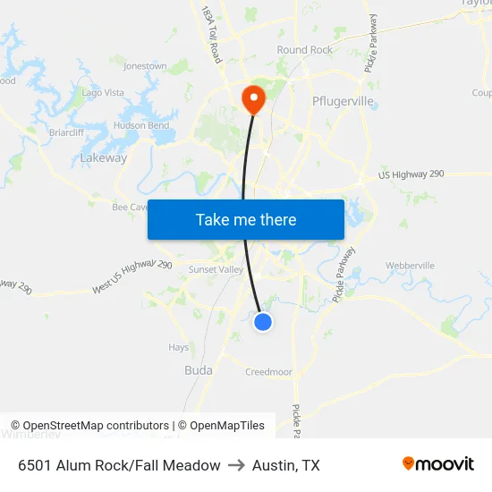 6501 Alum Rock/Fall Meadow to Austin, TX map