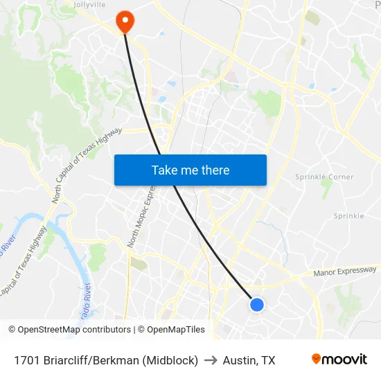 1701 Briarcliff/Berkman (Midblock) to Austin, TX map