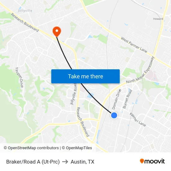 Braker/Road A (Ut-Prc) to Austin, TX map