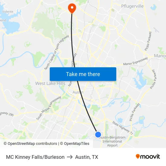 MC Kinney Falls/Burleson to Austin, TX map