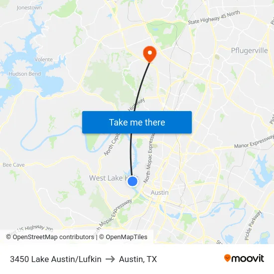 3450 Lake Austin/Lufkin to Austin, TX map