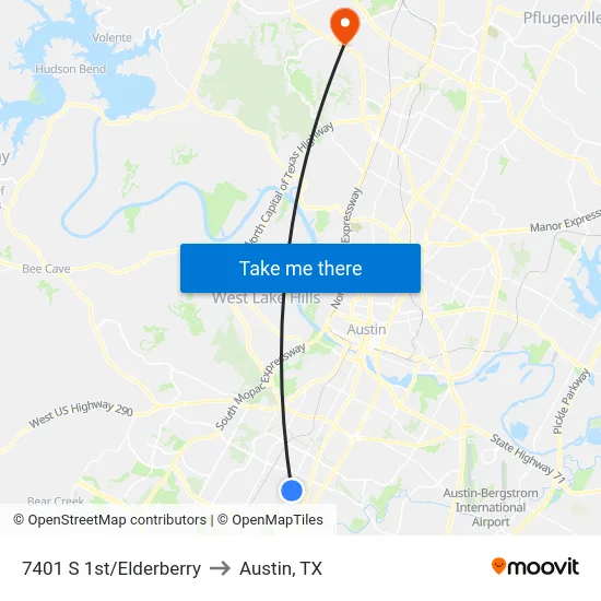 7401 S 1st/Elderberry to Austin, TX map