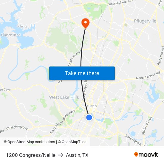 1200 Congress/Nellie to Austin, TX map