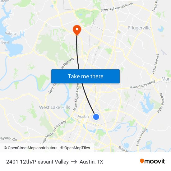 2401 12th/Pleasant Valley to Austin, TX map