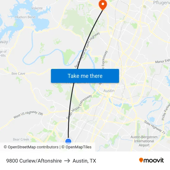 9800 Curlew/Aftonshire to Austin, TX map