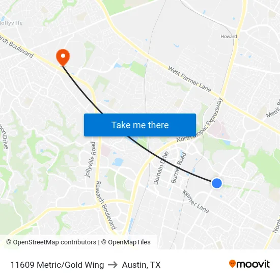 11609 Metric/Gold Wing to Austin, TX map