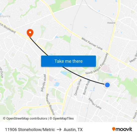 11906 Stonehollow/Metric to Austin, TX map