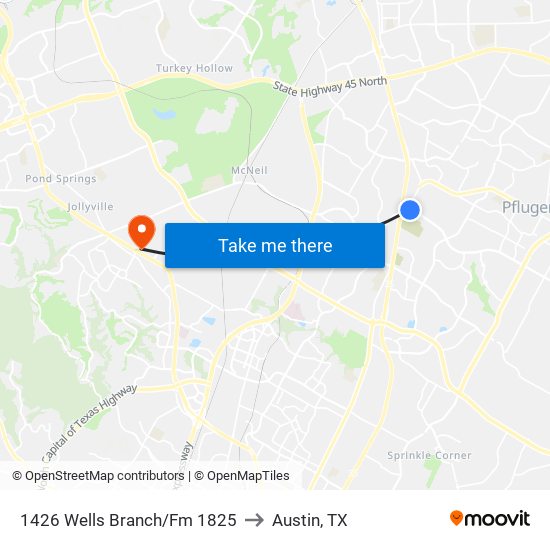 1426 Wells Branch/Fm 1825 to Austin, TX map