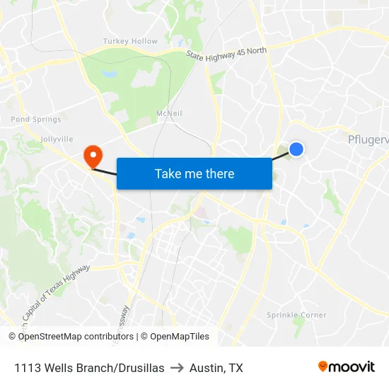 1113 Wells Branch/Drusillas to Austin, TX map