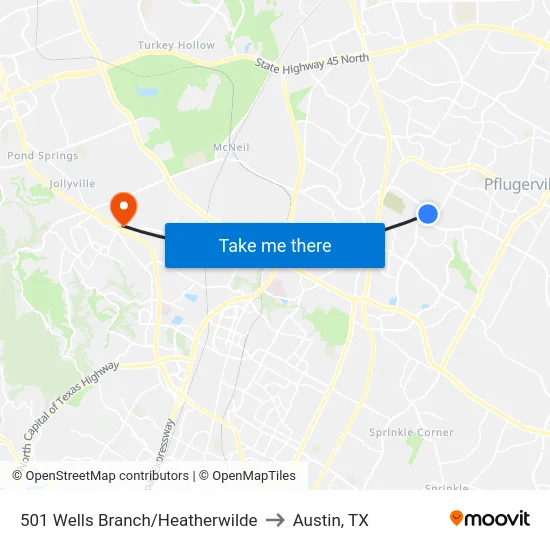 501 Wells Branch/Heatherwilde to Austin, TX map