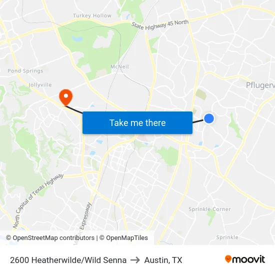 2600 Heatherwilde/Wild Senna to Austin, TX map