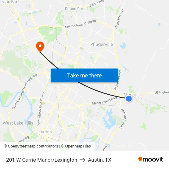 201 W Carrie Manor/Lexington to Austin, TX map