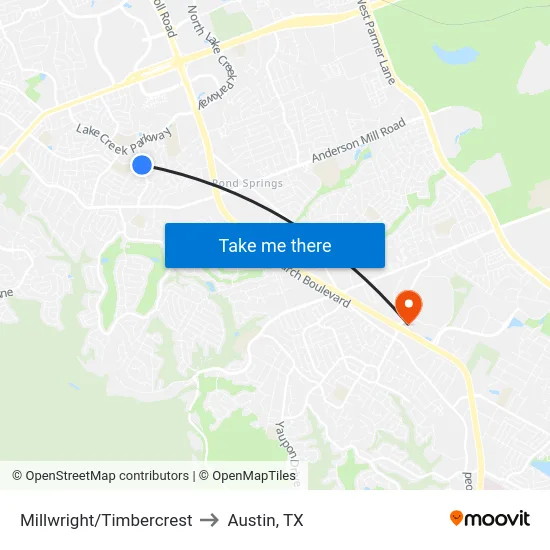 Millwright/Timbercrest to Austin, TX map